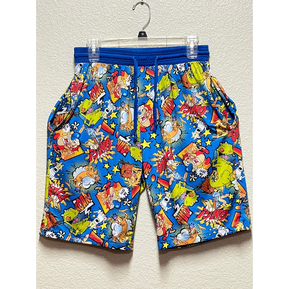 Nickelodeon Mens 90s Cartoon Lounge Shorts Blue Ren Stimpy Reptar CatDog Medium